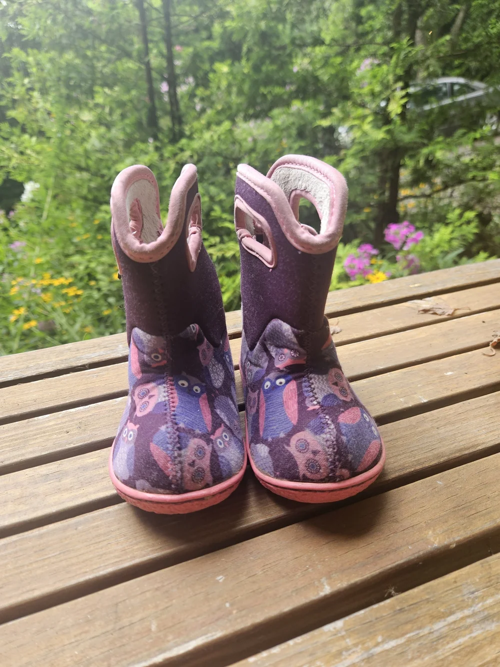 Bogs Kids Waterproof Owl Print Purple Pink Winter Boots
